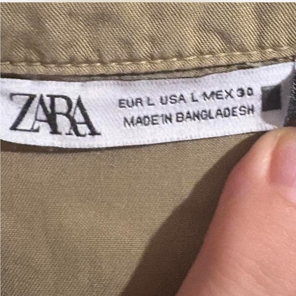 Khaki green Zara midi long sleeve 3/4 button up babydoll casual dress size large - Picture 3 of 8